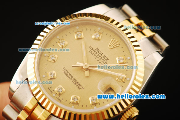 Rolex Datejust Automatic Movement ETA Coating Case with Gold Dial and Gold Bezel-Two Tone Strap - Click Image to Close